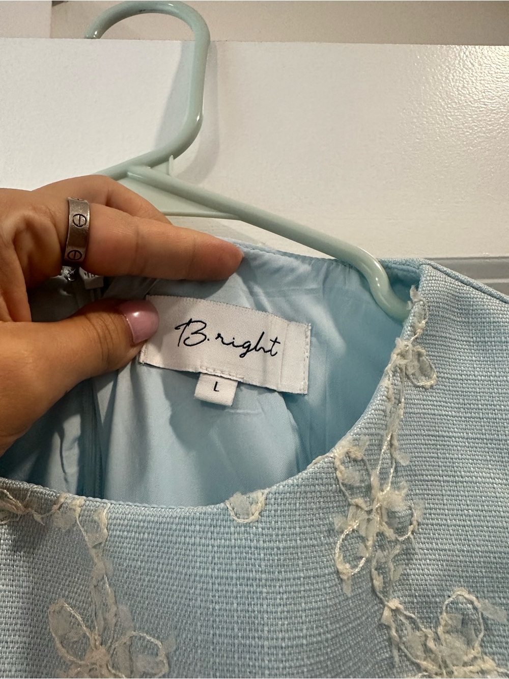 Womens Light Blue Puff Sleeve Floral Embroidered Dress - Picture 2 of 3